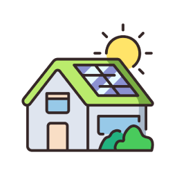 Pictogramme représentant une maison avec des panneaux solaires sur son toit